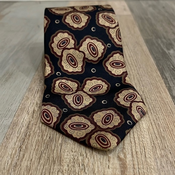 GIVENCHY Monsieur Vintage Men’s Neck Tie 100% Silk GRAPHIC Black Tan  Tie - Picture 3 of 8